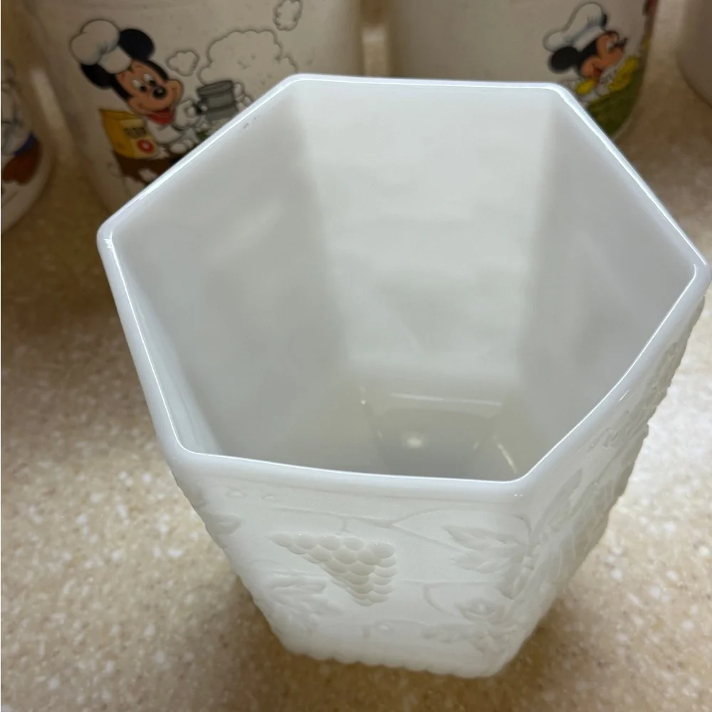 Fire King White Milk Glass Grape Motif Vase Anchor Hocking